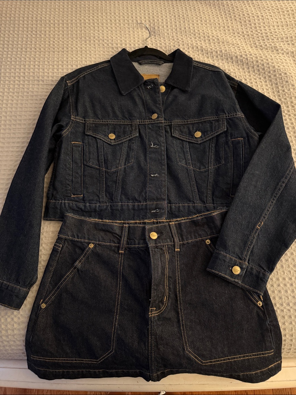 American Eagle Dark Blue Denim Cropped Jacket and mini skirt set - Women's